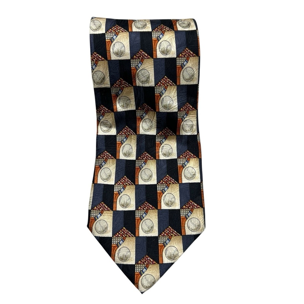 Ermenegildo Zegna Silk Tie Navy Beige Red‎ Tennis Racket Ball Pattern Italy